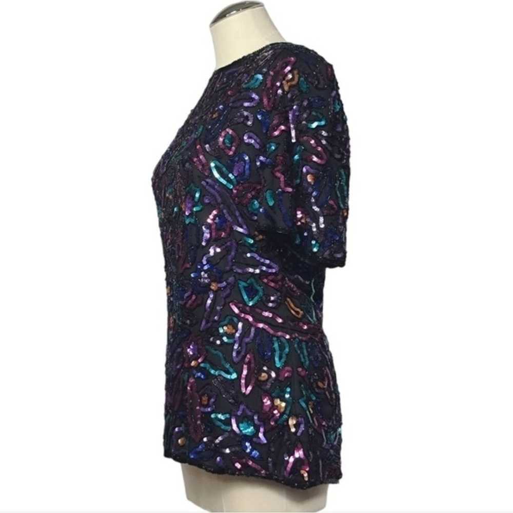 Scala Multi Color Colorful Sequin Beaded Pure Sil… - image 4