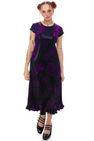 Vintage 90's Purple Rose Velvet Dress - S