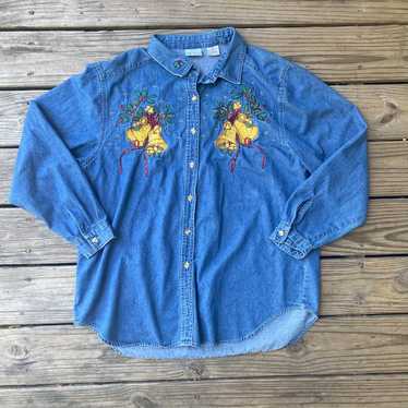 VTG Bobbie Brooks Christmas Bells Denim Shirt