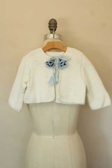 Vintage 1950s 1960s Baby Cardigan with Blue Ties