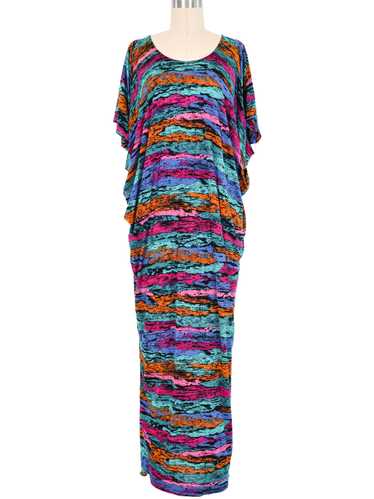 1980s Missoni Neon Striped Silk Jersey Maxi Dress