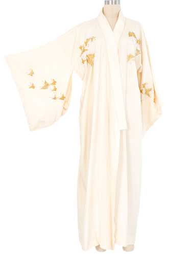 Gold Butterfly Embroidered Silk Kimono