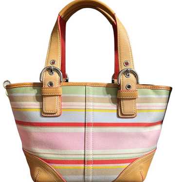 Coach vintage handbag# 4434 Twill Stripe Small to… - image 1