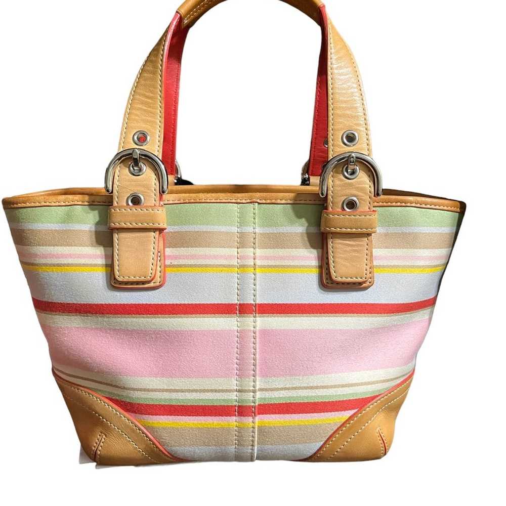 Coach vintage handbag# 4434 Twill Stripe Small to… - image 2