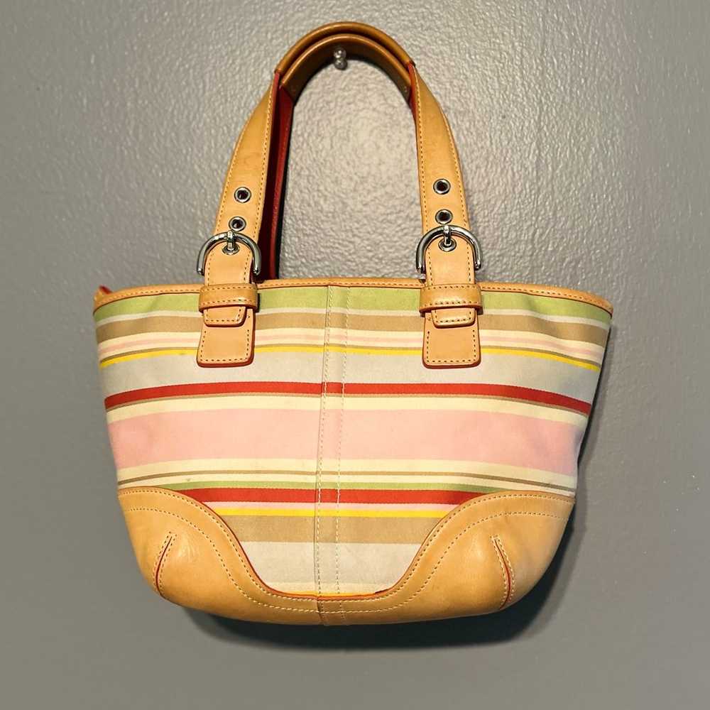 Coach vintage handbag# 4434 Twill Stripe Small to… - image 5