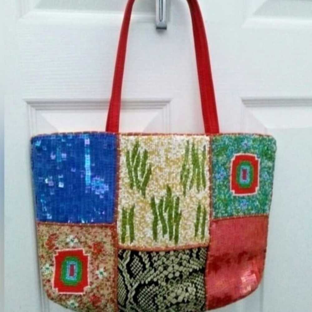 VINTAGE - CHRISTIANA BEADED SEQUINED TOTE - ARTIS… - image 3