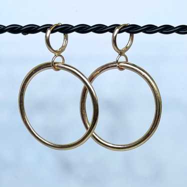 Vintage Gold Sleek Double Hoop Earrings One Large… - image 1