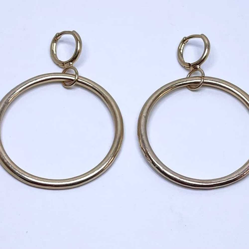 Vintage Gold Sleek Double Hoop Earrings One Large… - image 2