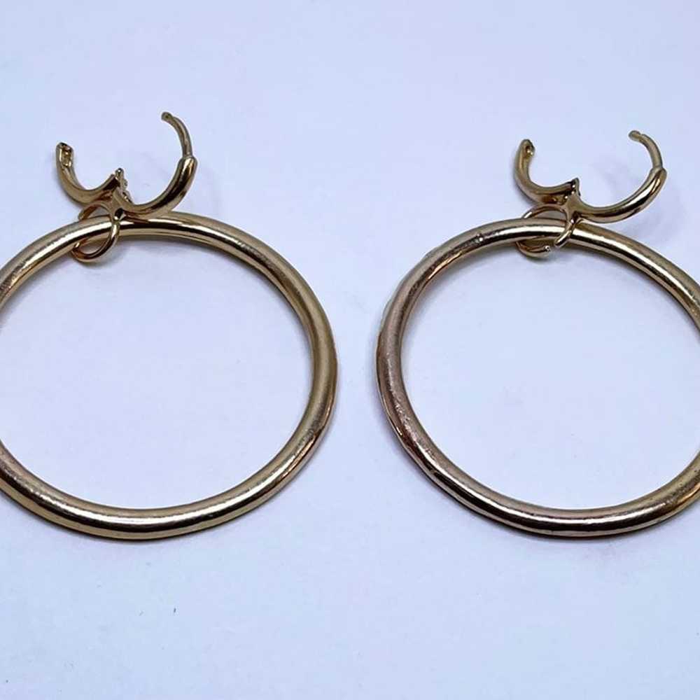 Vintage Gold Sleek Double Hoop Earrings One Large… - image 3