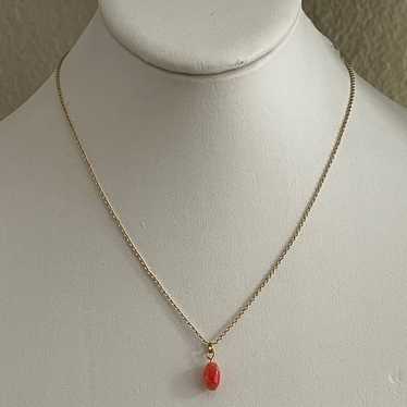 Dainty pink red coral pendant gold tone chain - image 1