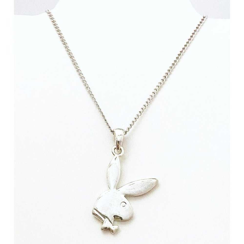 Necklace Playboy Bunny Vintage Y2K Silver Tone Cu… - image 1