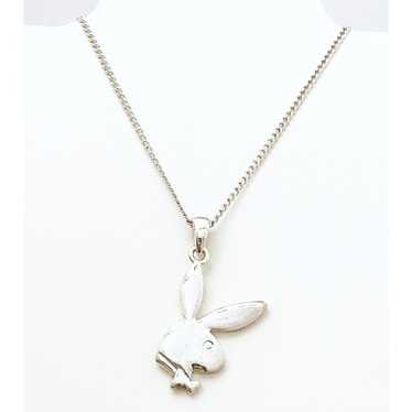 Necklace Playboy Bunny Vintage Y2K Silver Tone Cu… - image 1