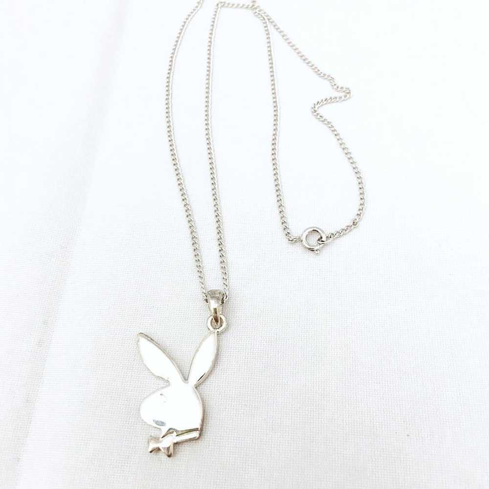 Necklace Playboy Bunny Vintage Y2K Silver Tone Cu… - image 4