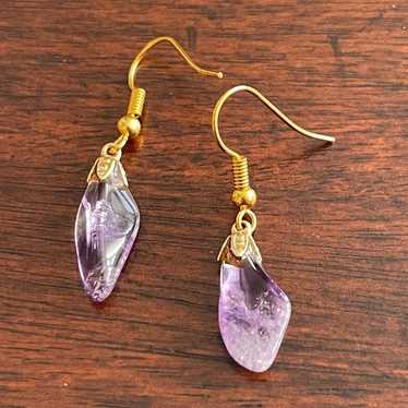 Natural amethyst gold tone drop earrings - image 1