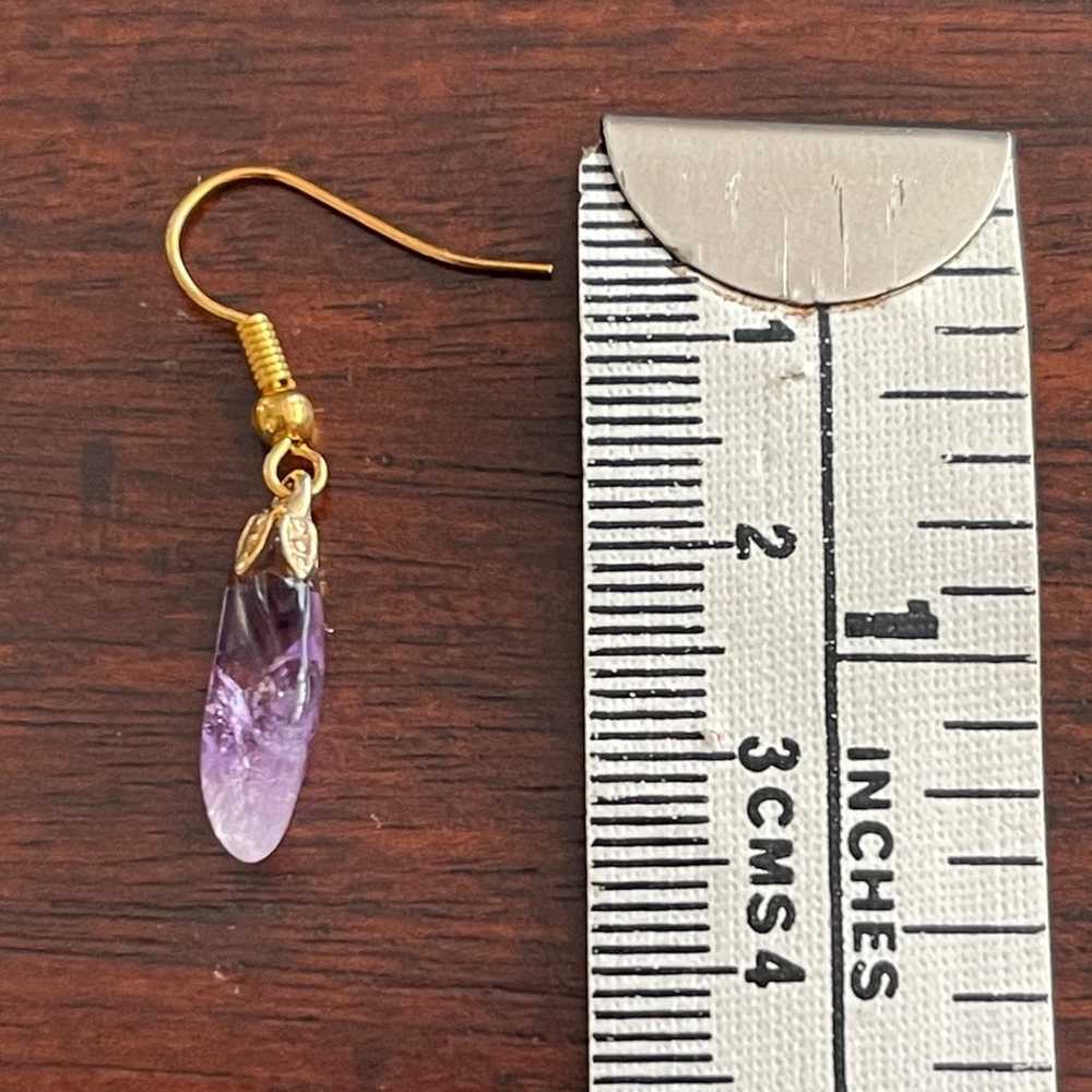 Natural amethyst gold tone drop earrings - image 4