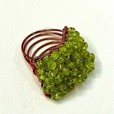 Peridot & Copper Wire Wrapped Ring