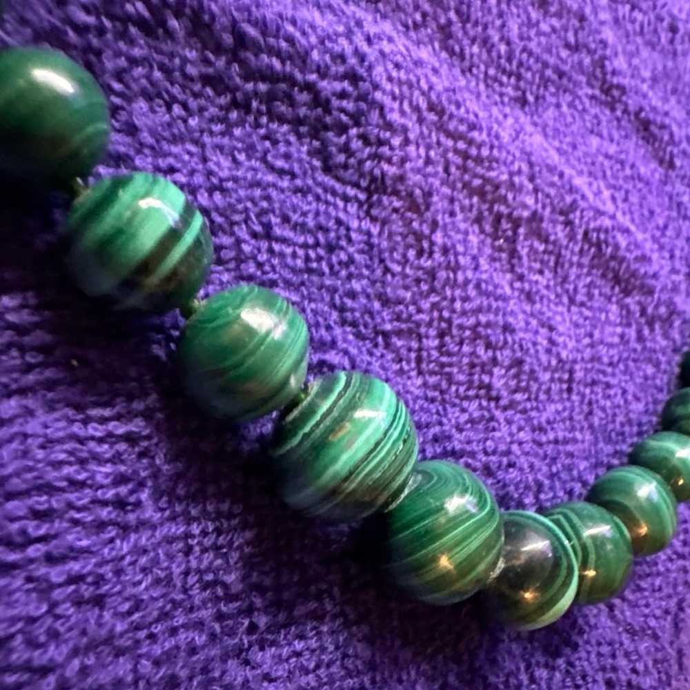 Vintage Estate Graduated Malachite Beaded Necklace - image 2