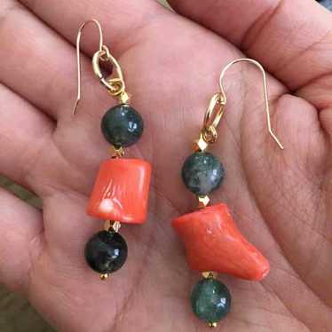 Genuine coral moss agate GF 925 earrings - image 1