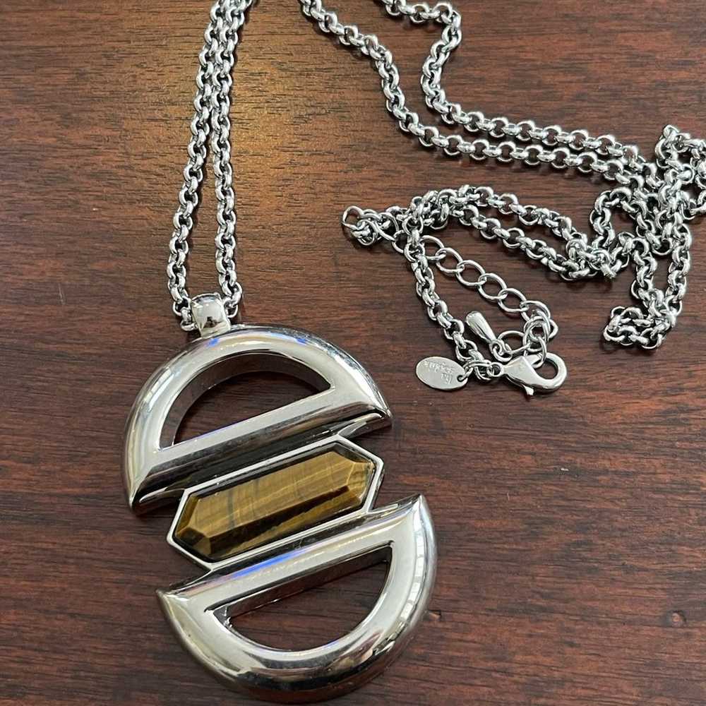 Signed Lia Sophia tigers eye silver tone metal lo… - image 1