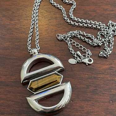 Signed Lia Sophia tigers eye silver tone metal lo… - image 1