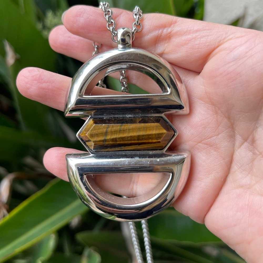 Signed Lia Sophia tigers eye silver tone metal lo… - image 5