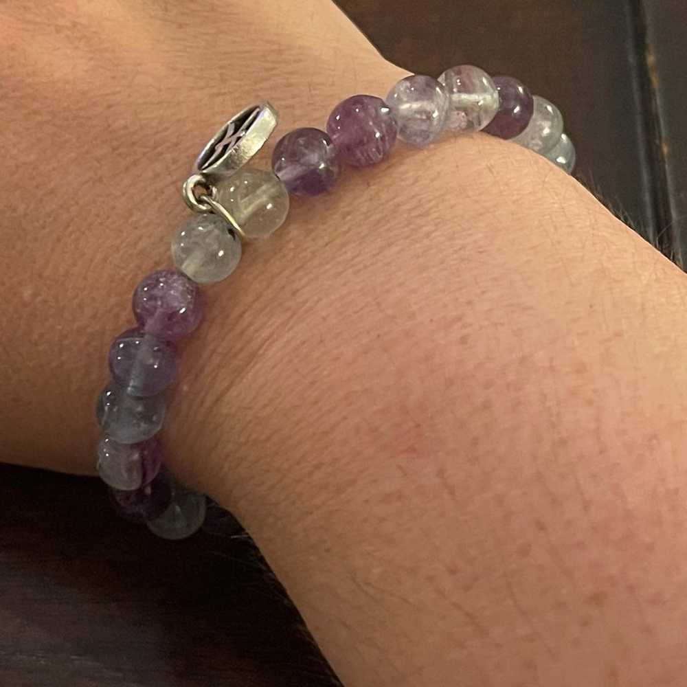 Natural fluorite bead & silver Pisces zodiac symb… - image 7