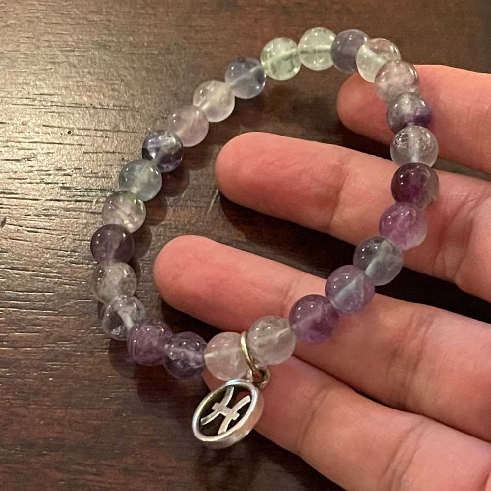 Natural fluorite bead & silver Pisces zodiac symb… - image 8