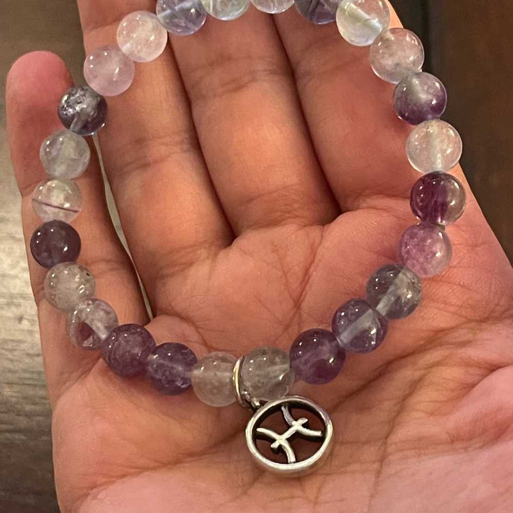 Natural fluorite bead & silver Pisces zodiac symb… - image 9