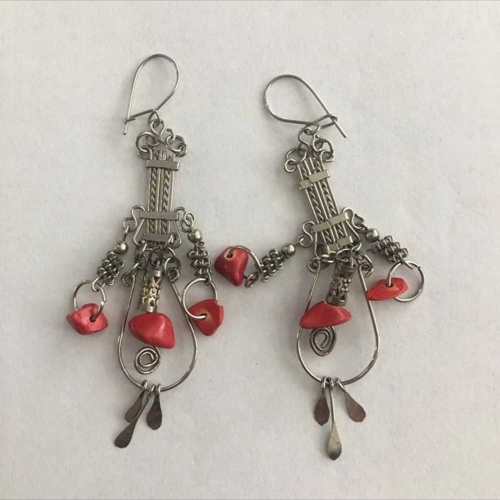 Navajo silver & coral earrings - image 2