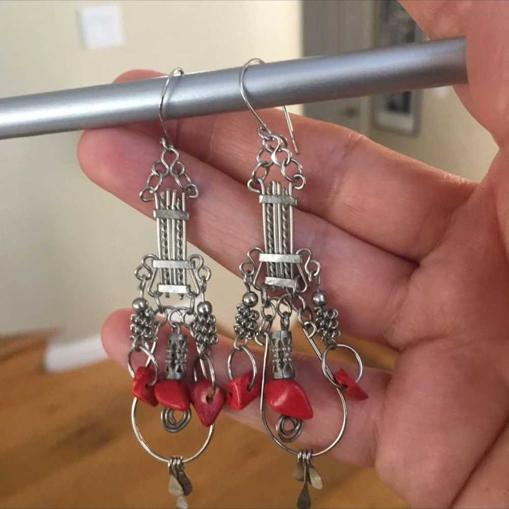 Navajo silver & coral earrings - image 3