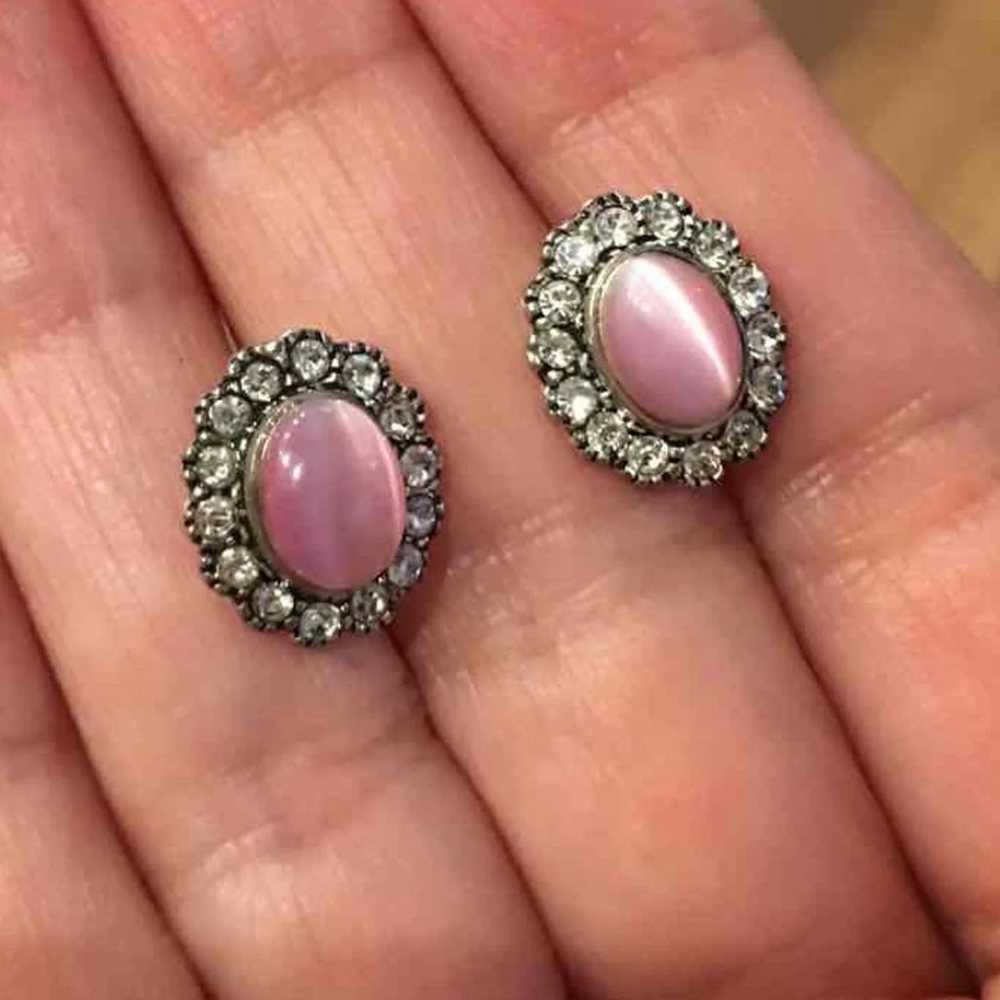 Pink moonstone sterling silver earrings - image 1