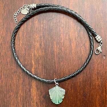 Carved natural green agate & woven vegan leather n