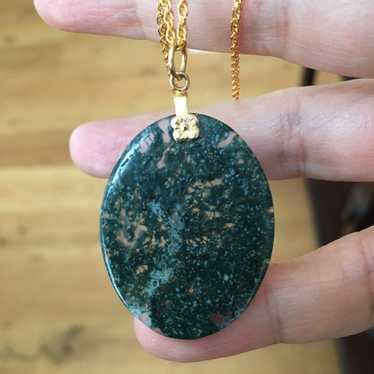 Green moss agate gold tone pendant