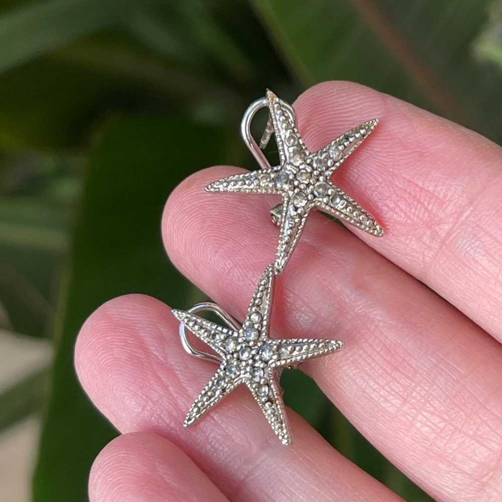 Solid sterling silver pave set diamanté star earr… - image 1