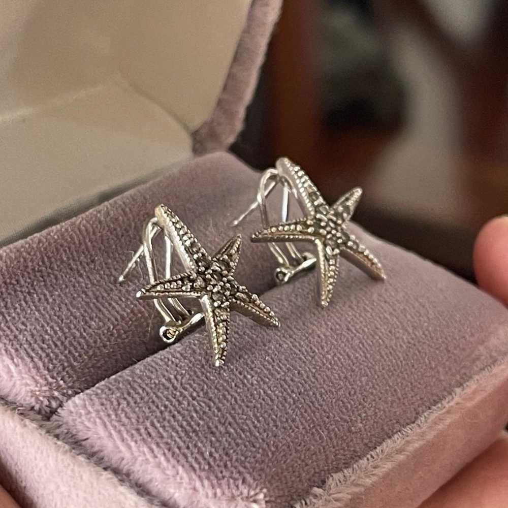 Solid sterling silver pave set diamanté star earr… - image 4