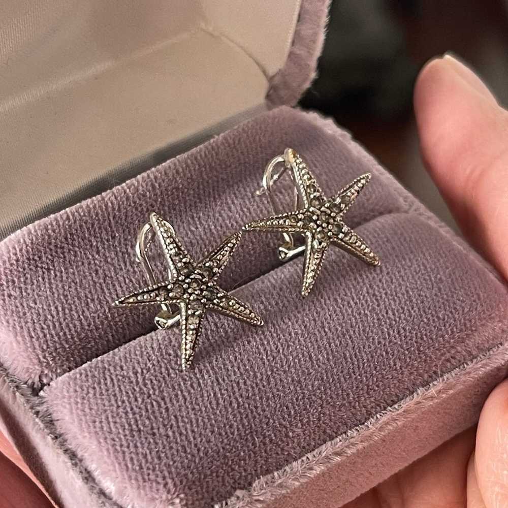 Solid sterling silver pave set diamanté star earr… - image 5