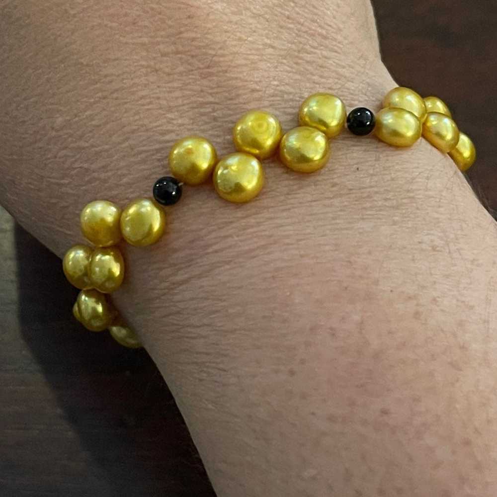 Cultured freshwater golden button pearl black ony… - image 4