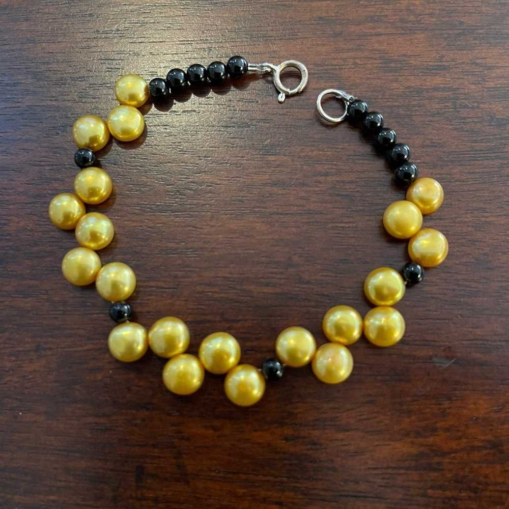 Cultured freshwater golden button pearl black ony… - image 6