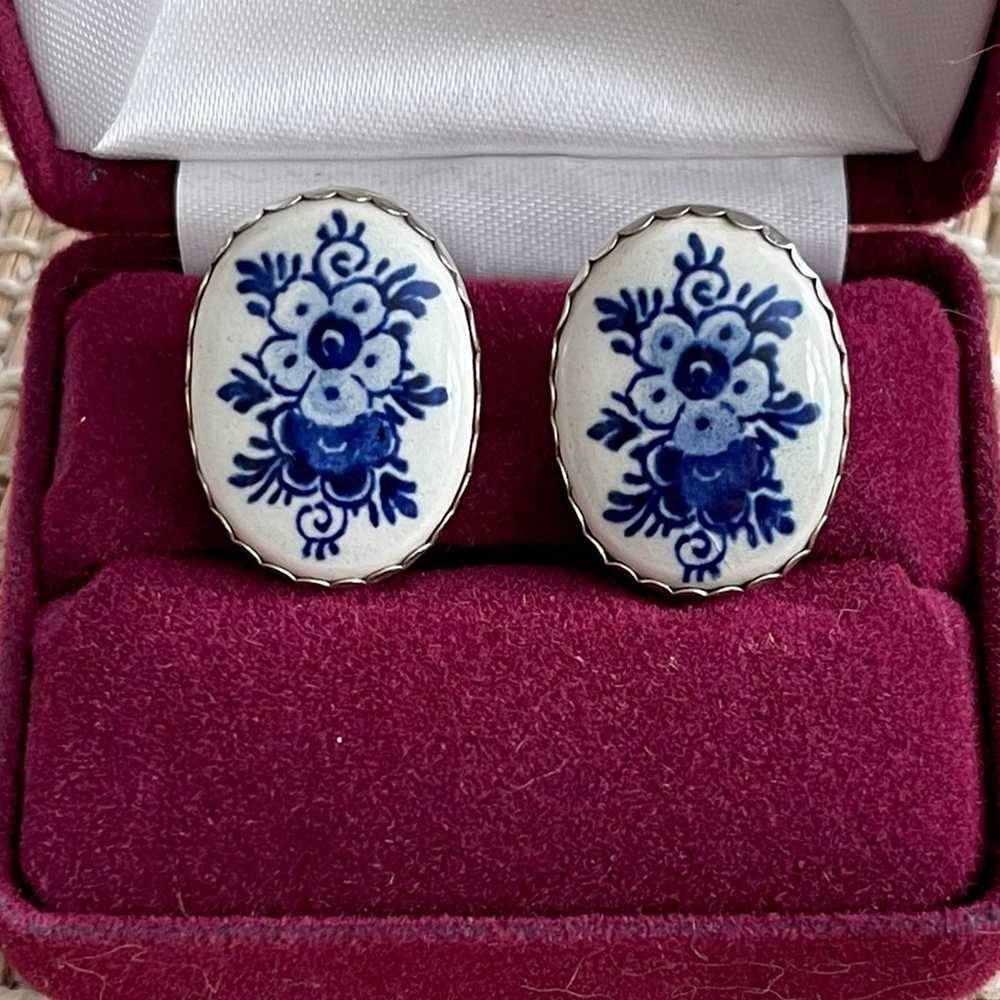 Hand painted porcelain sterling earrings - image 1