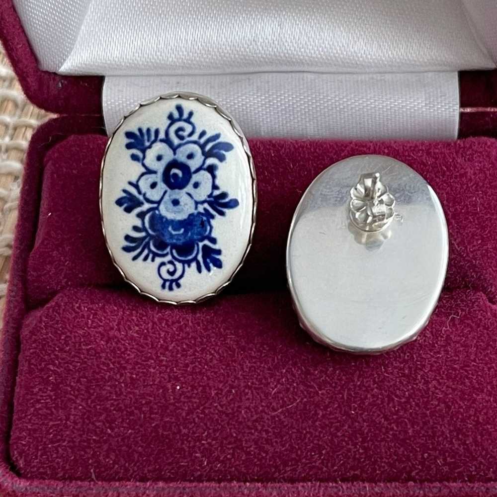 Hand painted porcelain sterling earrings - image 2