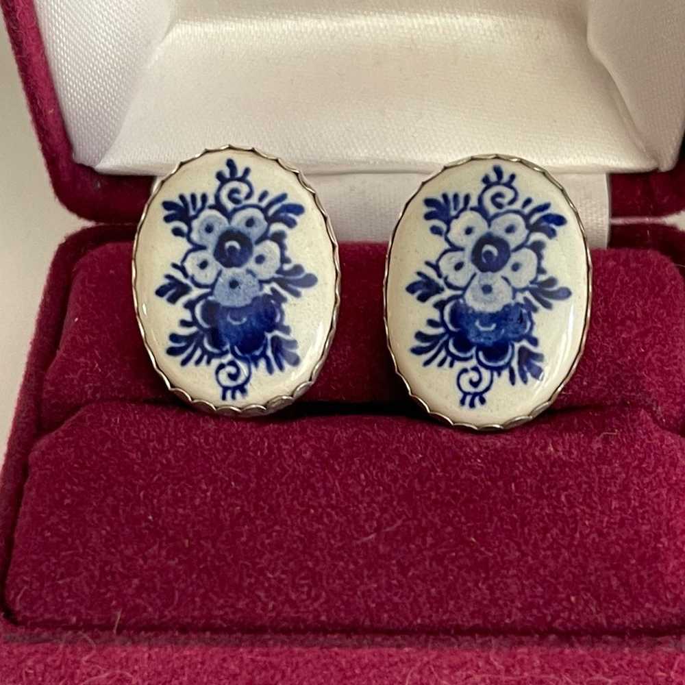 Hand painted porcelain sterling earrings - image 8