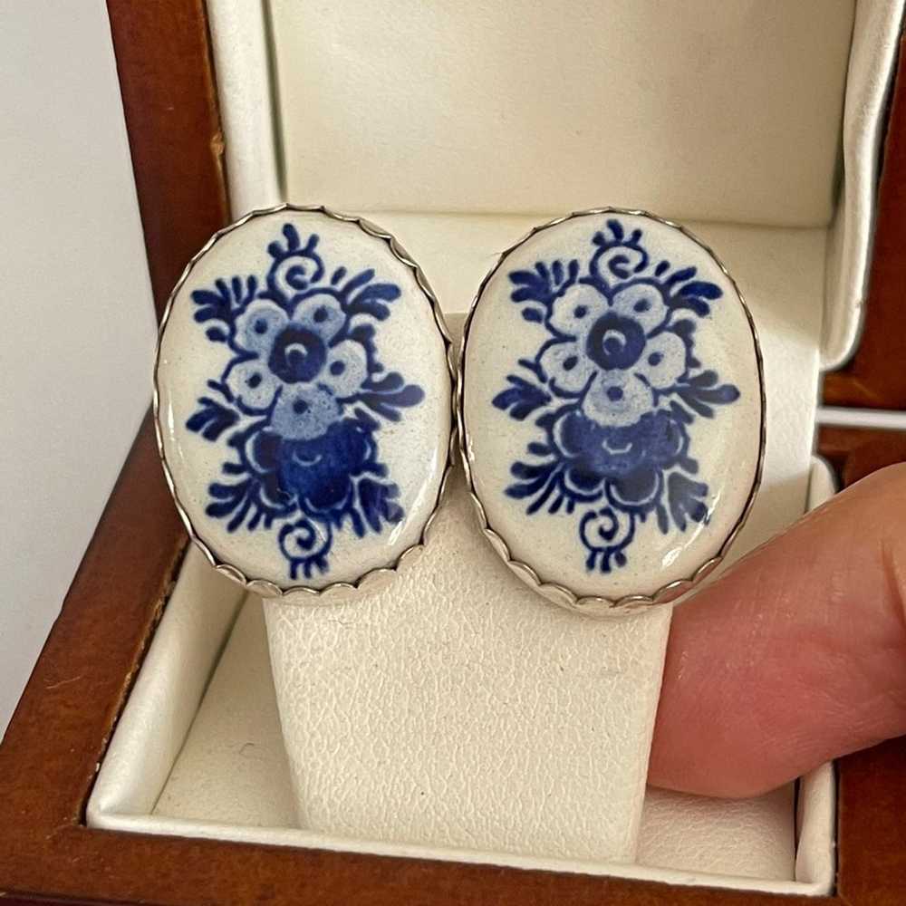 Hand painted porcelain sterling earrings - image 9