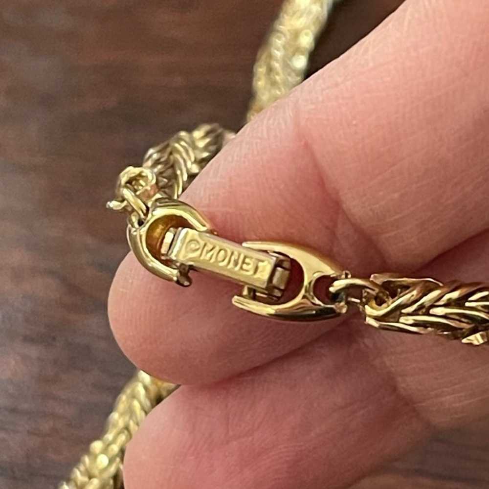 Monet signed long gold tone thick twisted rope ca… - image 2