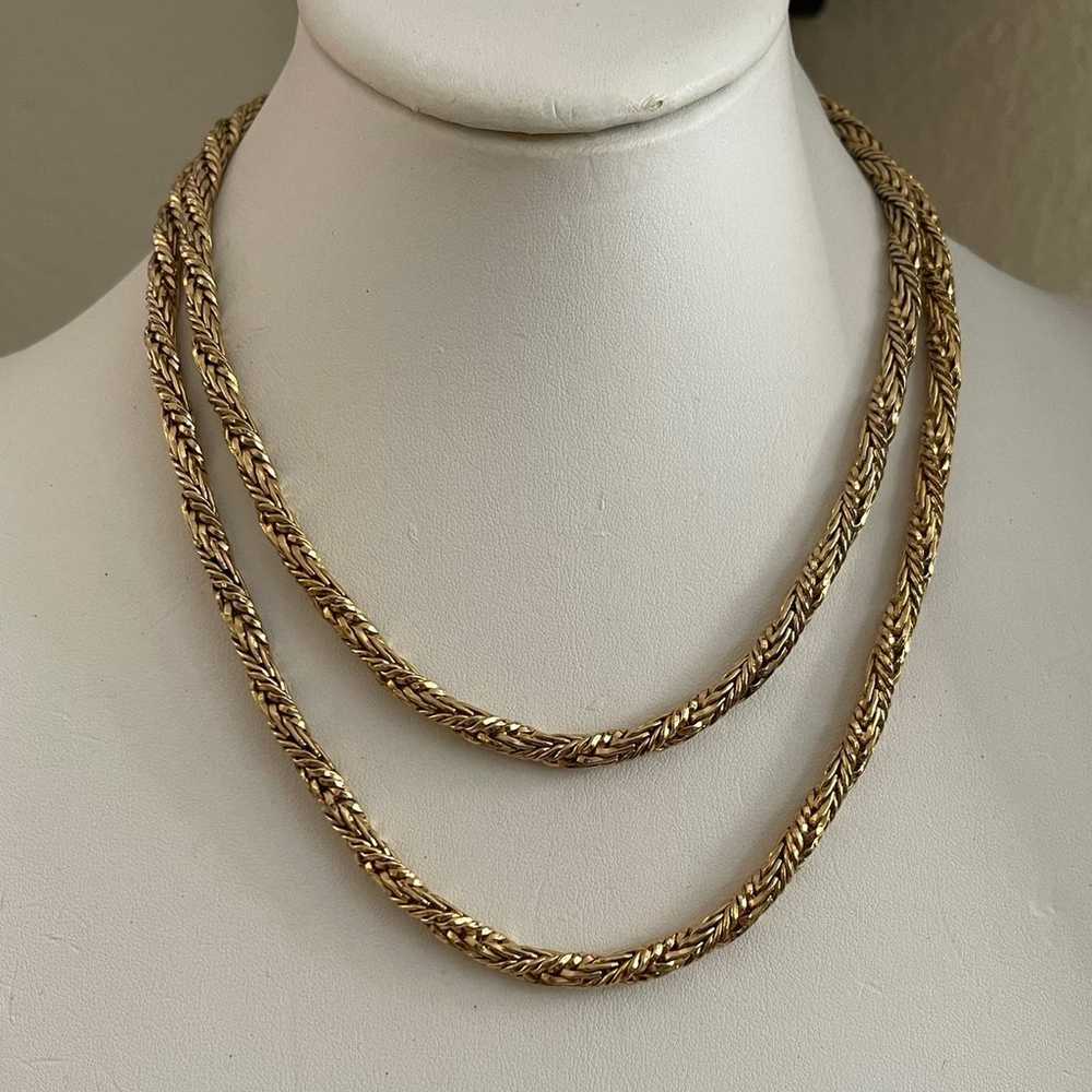 Monet signed long gold tone thick twisted rope ca… - image 4