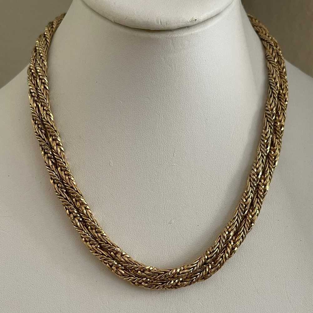 Monet signed long gold tone thick twisted rope ca… - image 5