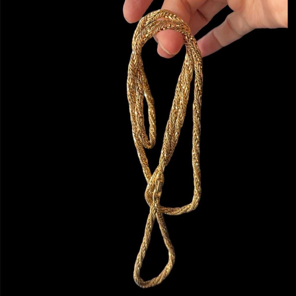 Monet signed long gold tone thick twisted rope ca… - image 7