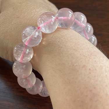 Top quality 14mm rose quartz bead stretchy bangle… - image 1