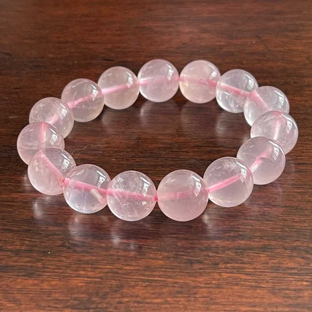 Top quality 14mm rose quartz bead stretchy bangle… - image 2