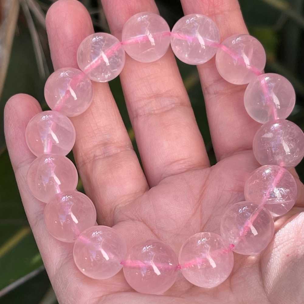 Top quality 14mm rose quartz bead stretchy bangle… - image 3