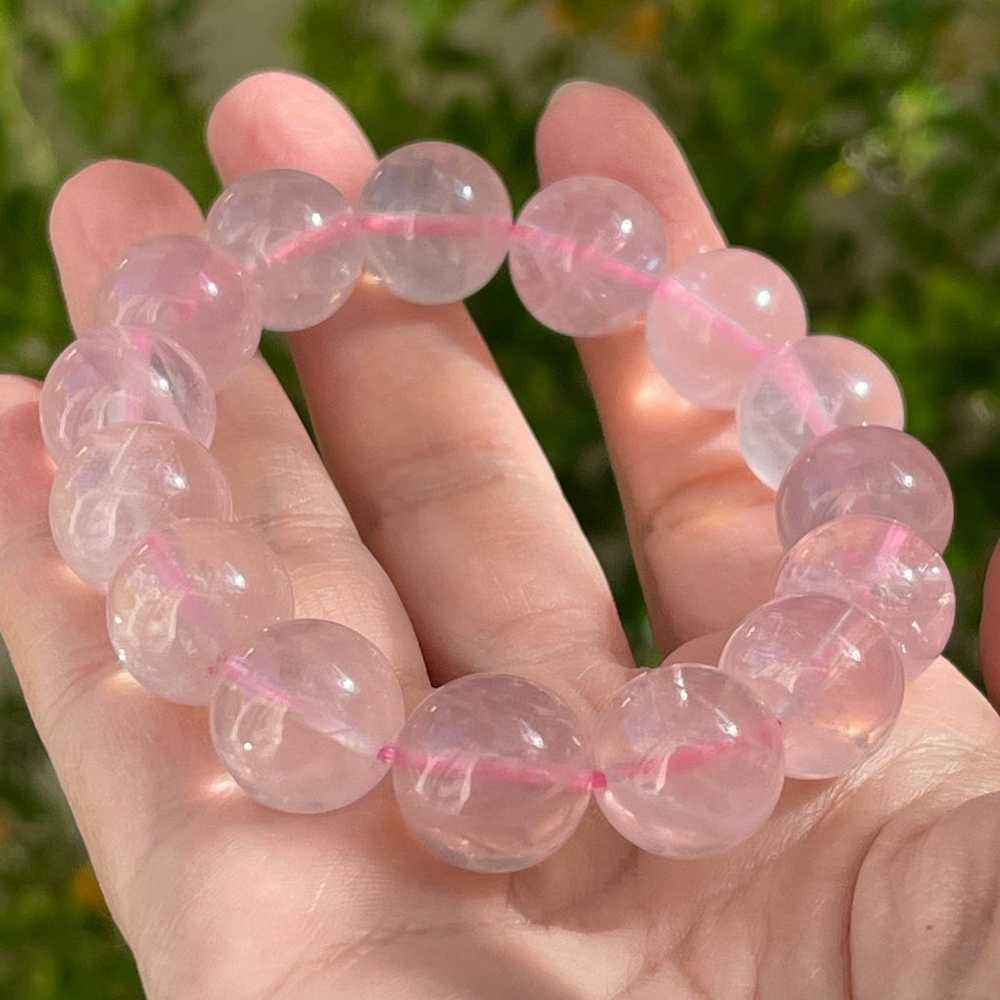 Top quality 14mm rose quartz bead stretchy bangle… - image 4